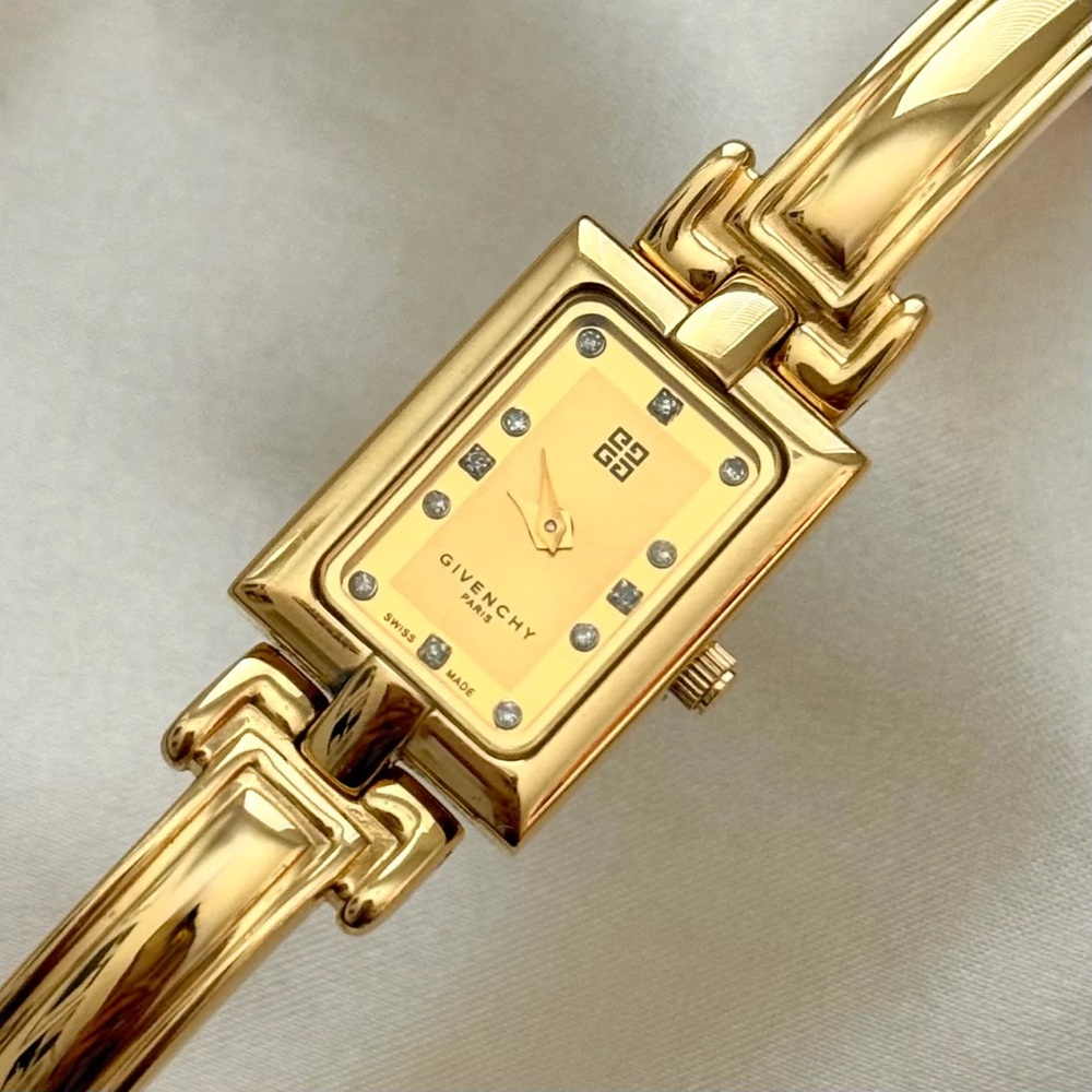 AUTHENTIC RARE VINTAGE GIVENCHY GOLD WATCH - WITH DIAMOND HOUR MARKERS - Picture 4 of 7